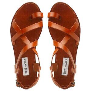 Steve Madden Agathist Cognac Leather Flat Sandals Size 7.5